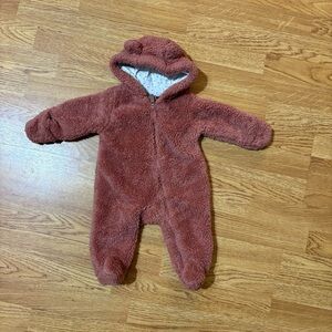 Carters blush rose pink Sherpa baby girl zip up footed jumpsuit size 3 months